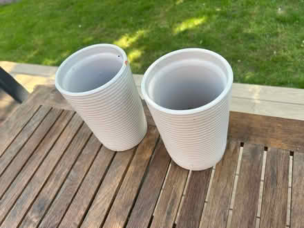 Photo of free 2 tall pale grey ceramic planters (Wimbledon Park SW19) #2