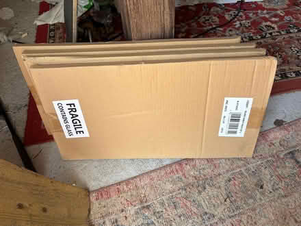 Photo of free 4 unopened glass shelves. (West Bergholt CO6) #2