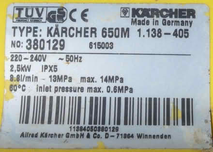 Photo of free Kärcher High-pressure washer sprayer model K6.50 - FAULTY (Hove Park area BN3) #3