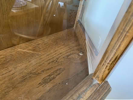 Photo of free Oak Corner Cabinet w/ Glass Shelves (Near Parkville High School) #3