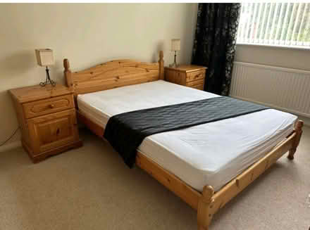 Photo of free Wooden pine double bed frame (Romford) #1