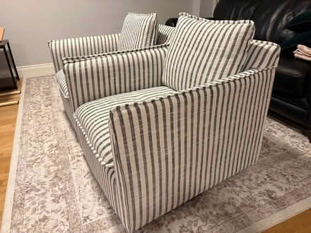 Photo of free Blue striped swivel chairs (pair) (Kinsale) #1