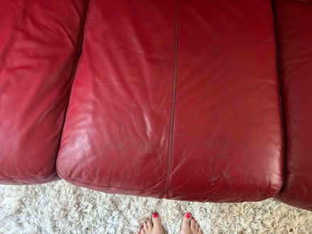Photo of free Bright red 4 seater sofa and pouffe (Leeds LS6) #3
