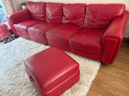 Photo of free Bright red 4 seater sofa and pouffe (Leeds LS6) #2