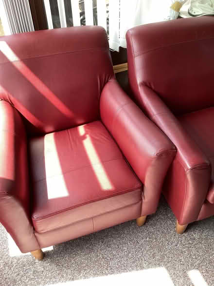 Photo of free Two Red Leather Chairs In Excellent Condition (Harbledown CT2) #1