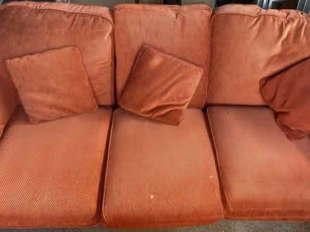 Photo of free 3 seater fabric sofa rust colour . Worn but comfortable (High Compley FY6) #2