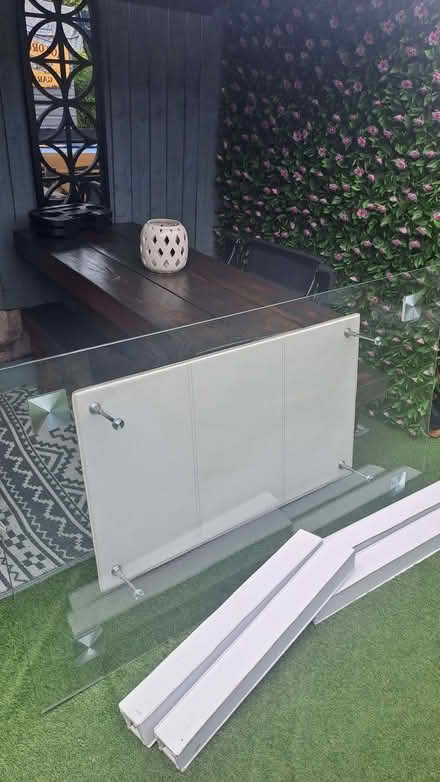 Photo of free heavy glass table with 2 leather chairs (Tipton Green DY4) #1