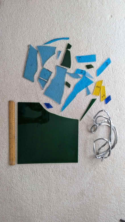 Photo of free Stained glass scrap pieces - green, blue, some lead (Slateford EH14) #1