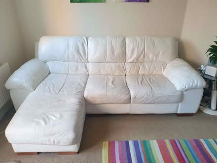 Photo of free White leather 3-seater L-shaped DFS sofa (Elstree WD6) #1