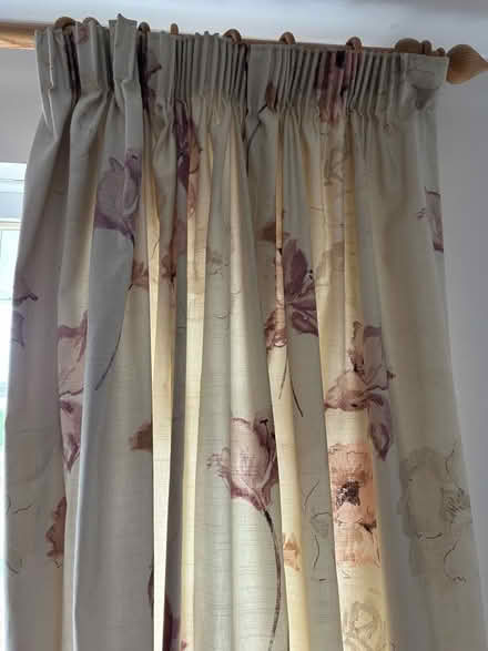 Photo of free 2 pairs of cream curtains, floral pink pattern (Wokingham RG40) #1