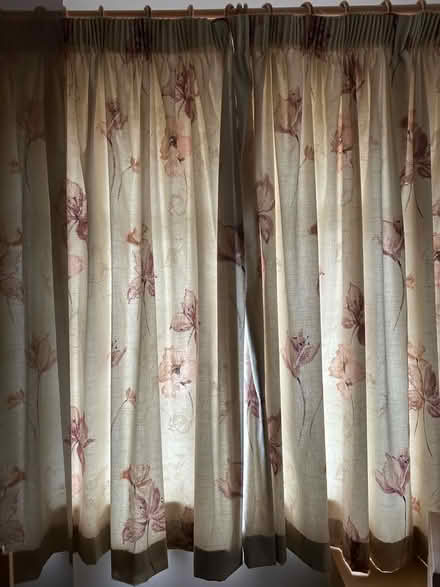 Photo of free 2 pairs of cream curtains, floral pink pattern (Wokingham RG40) #2