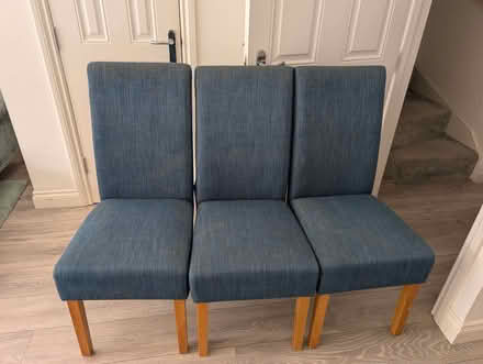 Photo of free 3 blue fabric dining chairs (Abingdon-on-Thames OX14) #1