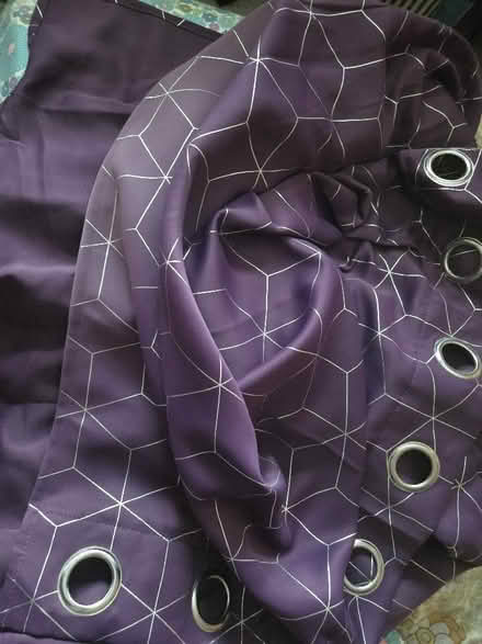 Photo of free Dark purple and silver geometric pattern pair of curtains (Emsworth PO10) #1