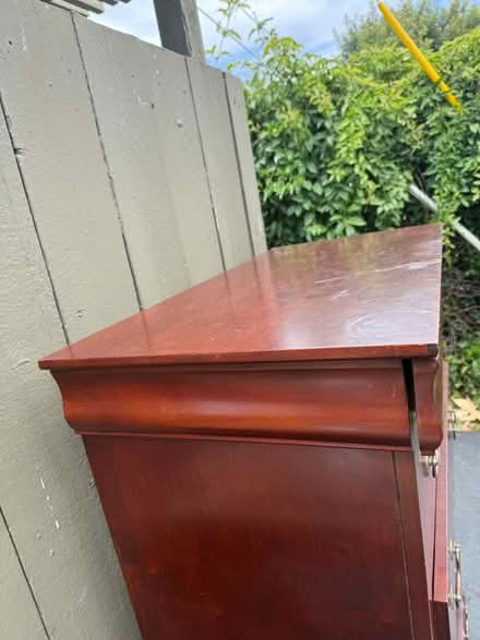 Photo of free 5-drawer wood dresser,brass handles (1075 Valencia Avenue) #2