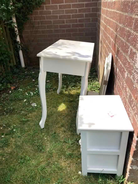 Photo of free Small , White Dressing Table with Mirror & Bedside Cabinet. (St James, South Elmham IP19) #1
