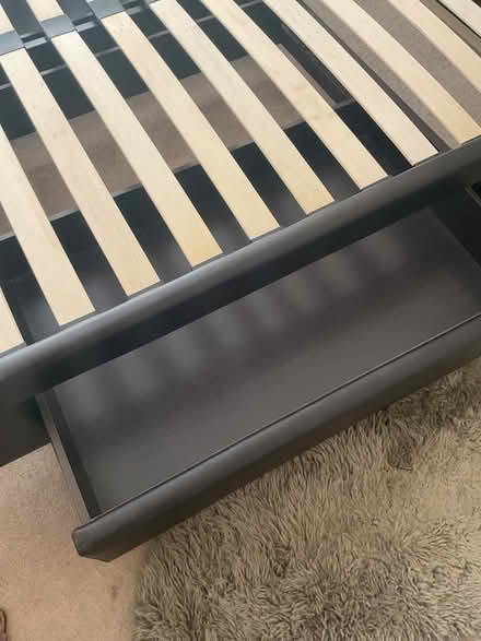 Photo of free King size dark brown faux leather bedstead with 2 drawers (Little Kingshill HP16) #2