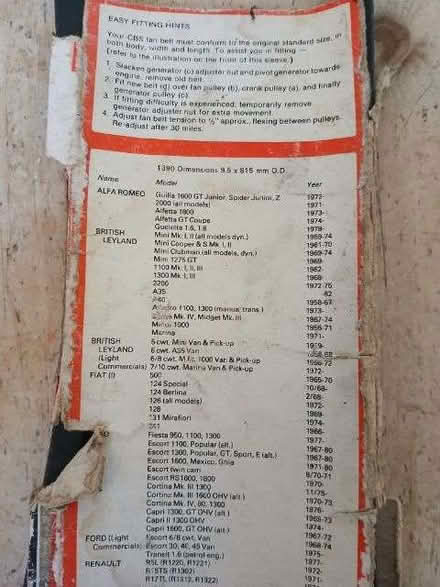 Photo of free Fan belt for classic cars (Great Salkeld CA11) #1