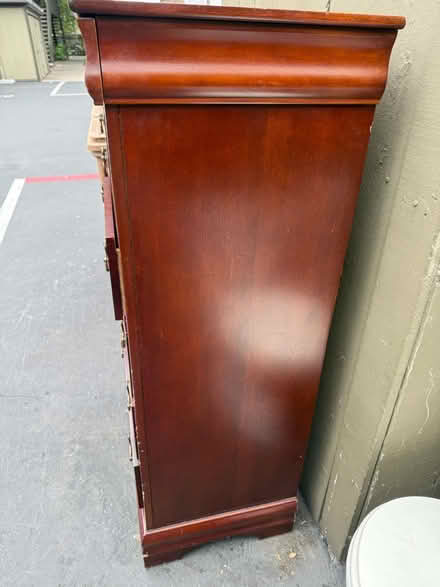Photo of free 5-drawer wood dresser,brass handles (1075 Valencia Avenue) #4