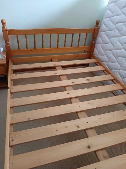 Photo of free Double slatted pine bed and mattress (Hightown BD19) #1