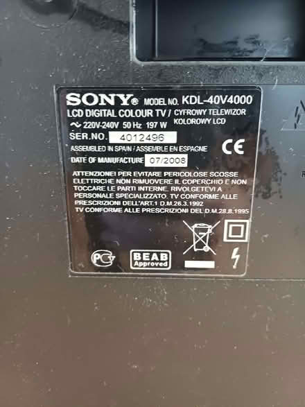 Photo of free Sony Bravia 40" TV (2008) (West Watford WD18) #2