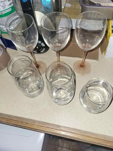 Photo of free Glasses 3 wine glasses and 2 tall glasses and 1 shall (West Bletchley MK3) #1