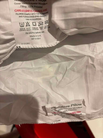 Photo of free 2x unused microfibre pillows (Lavender Hill SW11) #1