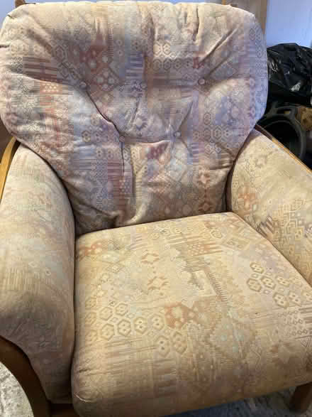 Photo of free Two-seater wooden frame sofa and matching armchair (Grappenhall WA4) #2