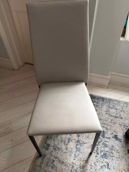 Photo of free 6 grey tall back dinning chairs with fraying vegan leather (Earls Court SW5) #1