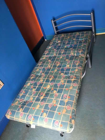 Photo of free Single steel frame futon sofa bed. Mattress needs cleaning. (Malvern Link WR14) #3
