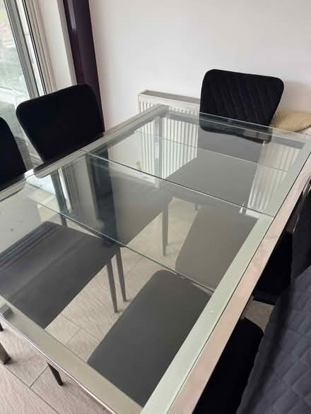 Photo of free Extending glass dining table and 6 chairs (Trub OL11) #1