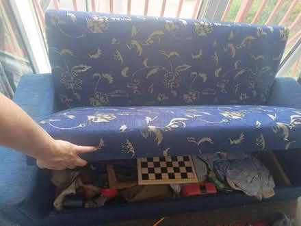 Photo of free Comfortable blue floral patterned sofa. (Cann Hall E11) #2