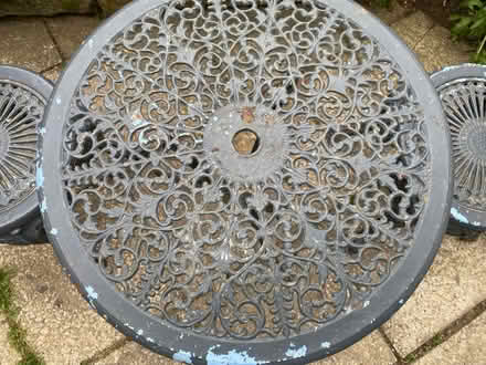 Photo of free Cast iron garden table and two chairs (Wirksworth DE4) #2