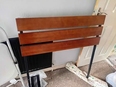 Photo of free Single metal bed, wood headboard (Cardiff, Pentwyn) #1