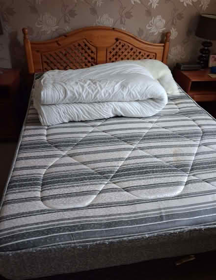 Photo of free Double bed, mattress, headboard with 2 matching cabinets (Rhayader LD6) #1