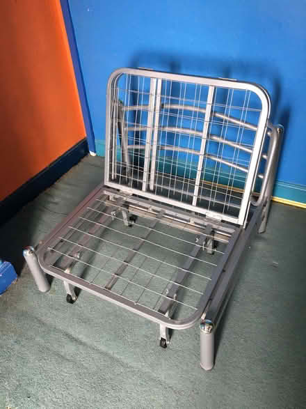 Photo of free Single steel frame futon sofa bed. Mattress needs cleaning. (Malvern Link WR14) #1