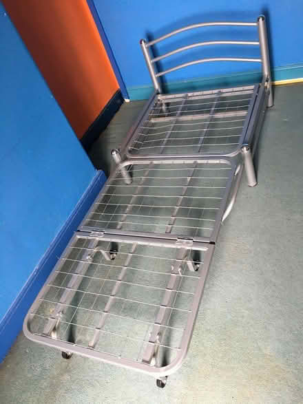 Photo of free Single steel frame futon sofa bed. Mattress needs cleaning. (Malvern Link WR14) #2