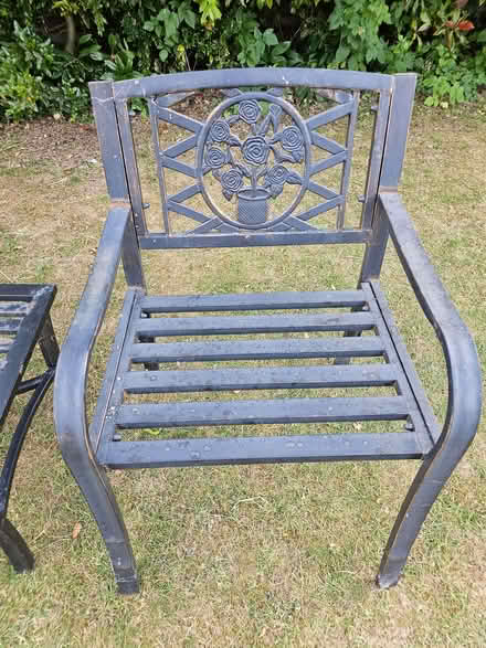 Photo of free 2 x metal garden chairs and coffee table (Kempshott RG22) #4