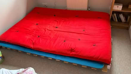 Photo of free Futon base in pine with three double mattresses (Kew TW9) #1