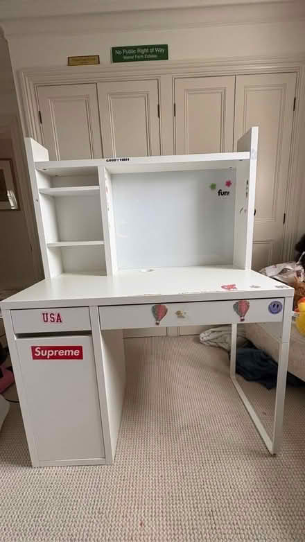 Photo of free IKEA desk with magnetic back. Drawers and cupboard. (Chelsea SW3) #1
