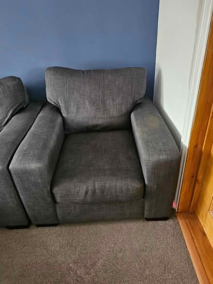 Photo of free 2 x Settees, chair and pouffe (DL5 Newton Aycliffe) #2
