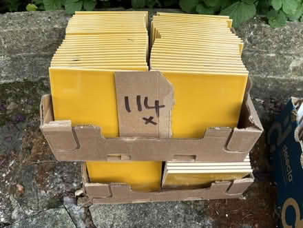 Photo of free Mustard yellow tiles x 114 (Ruddington) #1