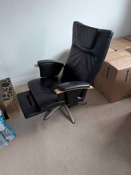 Photo of free Black leather reclining chair (Warwick CV34) #1