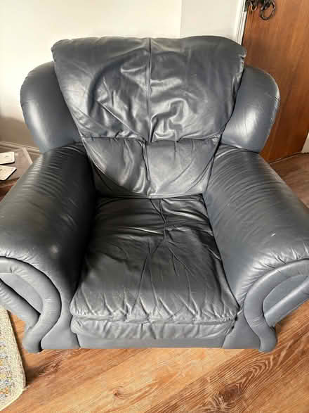 Photo of free Navy blue leather 2 seater sofa and chair (Whitchurch SY13) #2