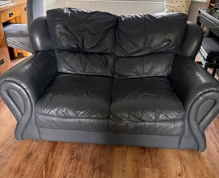 Photo of free Navy blue leather 2 seater sofa and chair (Whitchurch SY13) #1
