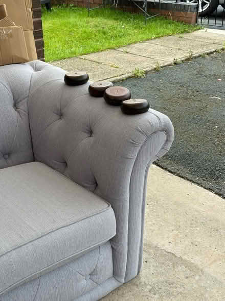 Photo of free 2 seater grey chesterfield sofa (WN4) #2