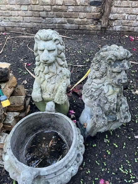 Photo of free Bricks, stone lions, cast planter (Parsons Green SW6) #2