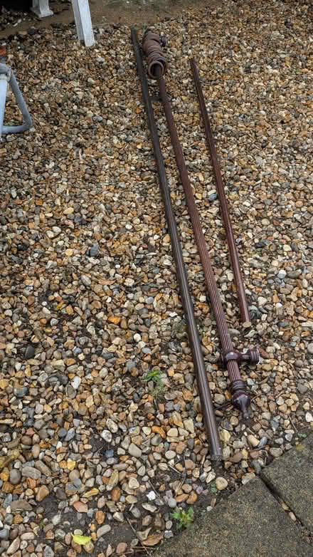 Photo of free Wooden curtain poles 8ft 12ft 5ft complete with fittings and (Hevingham NR10) #1