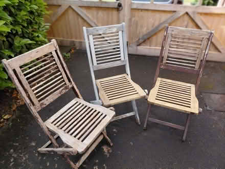 Photo of free 3 wooden garden chairs (Congleton CW12) #1