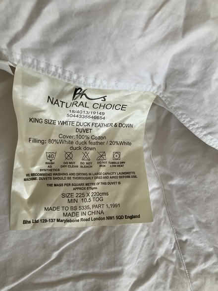 Photo of free King Size Duvet BHS 10.5 (Plymstock, Plymouth PL9) #2