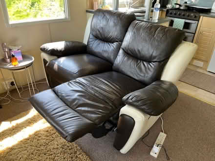 Photo of free Brown and white 2 seat recliner sofa (Machynlleth SY20) #2